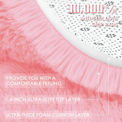 OLANLY Pink Round Rug - Soft & Fluffy 7 ft Circle Area Rug for Bedroom & Living Room Decor