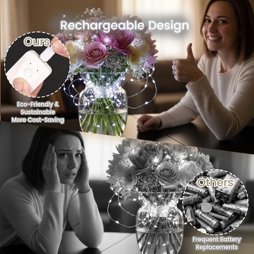 DomeStar Fairy Lights - 32FT Battery Operated, Waterproof, Rechargeable with Timer | 8 Modes for Indoor Decor