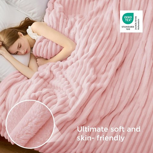 Bedsure GentleSoft Coral Pink Fleece Blanket - Super Soft Cozy Queen Size 90x90 Inches