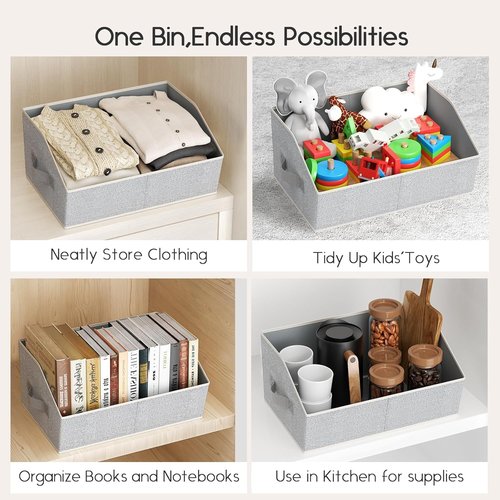 Homsorout Large Closet Organizers - 8 Pack Foldable Fabric Baskets with Handles | Light Grey Storage Solution