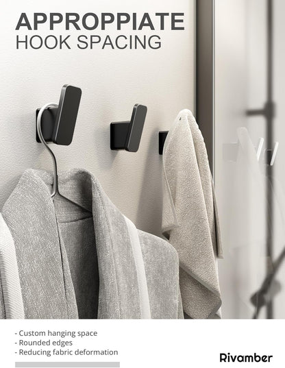 Skiennix Matte Black Towel Hooks - Heavy Duty Wall Hooks for Bathroom & Mudroom | 4-Pack