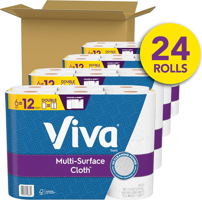 Viva Multi-Surface Cloth Paper Towels - 24 Double Rolls | 110 Sheets Per Roll for Ultimate Cleaning