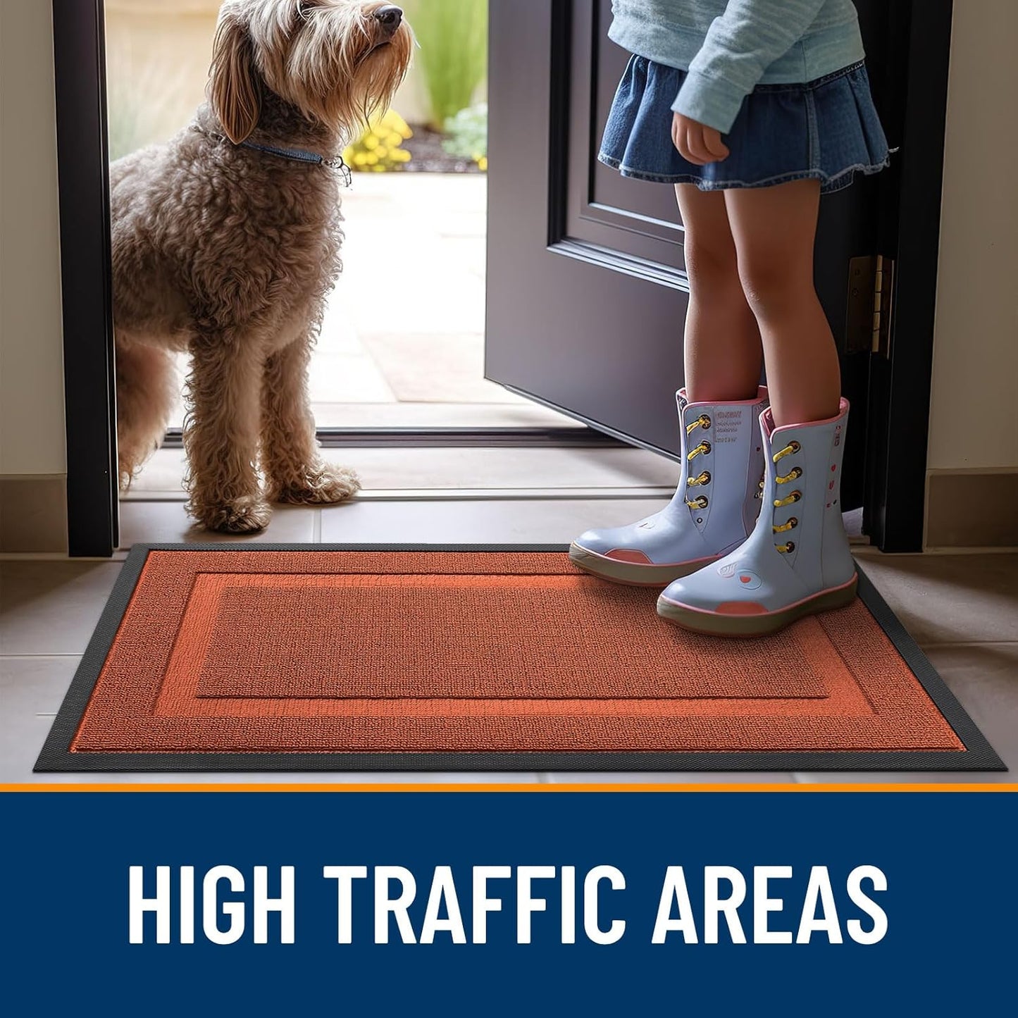 OLANLY Waterproof All-Season Front Door Mat - Sturdy Natural Rubber, Easy Clean | 29.5x17, Vermillion Red