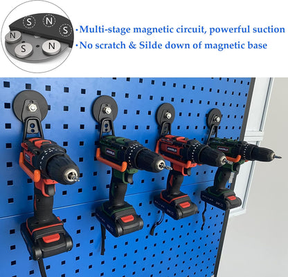 ULIBERMAGNET Magnetic Power Tool Organizer - Heavy Duty Cordless Drill Hooks | Large & Strong, 2-Pack (Orange)