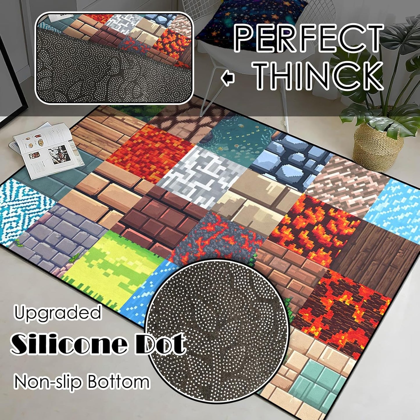 Skiennix Game Room Rug - Block Theme Carpet for Boys' Bedroom | 2'5" x 4' Gaming Floor Mat