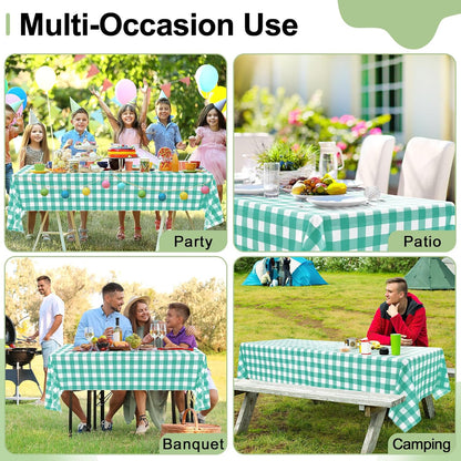 Misaya Buffalo Disposable Tablecloths - 54 x 108 Inch Waterproof Teal & White Checkered Covers for Parties & Picnics