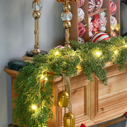 Skiennix 6.2FT Christmas Garland - Lush Greenery with Lights | Real Touch Cedar & Soft Pine Branches for Indoor/Outdoor Decor