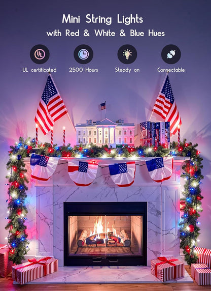 Minetom Christmas Lights - 100 Count Waterproof Mini String Lights for Indoor/Outdoor Holiday Decor | Red, White, Blue