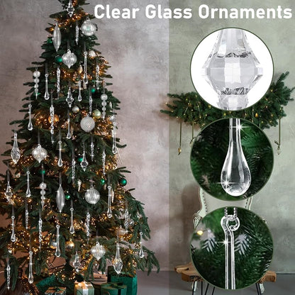 24 Pack Clear Christmas Ornaments - Glass Balls & Acrylic Drops Set