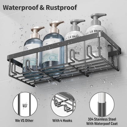 Liuoud Shower Caddy Organizer - Rustproof Stainless Steel Wall Storage Basket | Large Capacity, Dark Grey