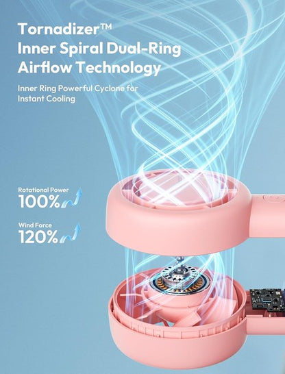 Aecooly Portable Handheld Turbo Fan - 24H Cooling, 5-Speed USB Rechargeable Mini Fan | Pink for Travel & Home