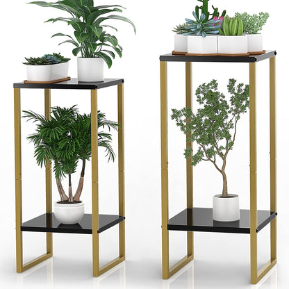 Moforoco Tall Plant Stand - Modern Metal Pedestal Planter Shelf for Indoor & Outdoor Use | Large Black Gold Design