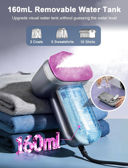 Skiennix Travel Steamer - Handheld 2-in-1 Clothes Steamer & Iron | 160ml Water Tank, 6 Steam Modes