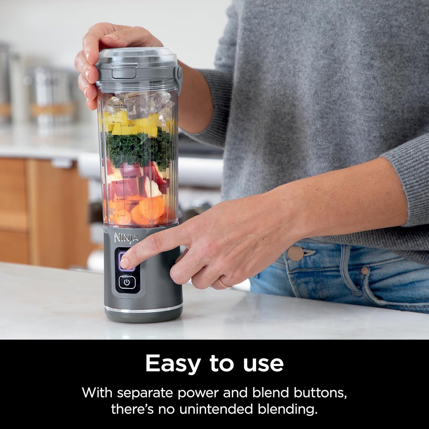 Ninja Blast Portable Blender - Cordless 18oz Personal Blender for Smoothies & Shakes | Leakproof Lid, USB-C, Grey