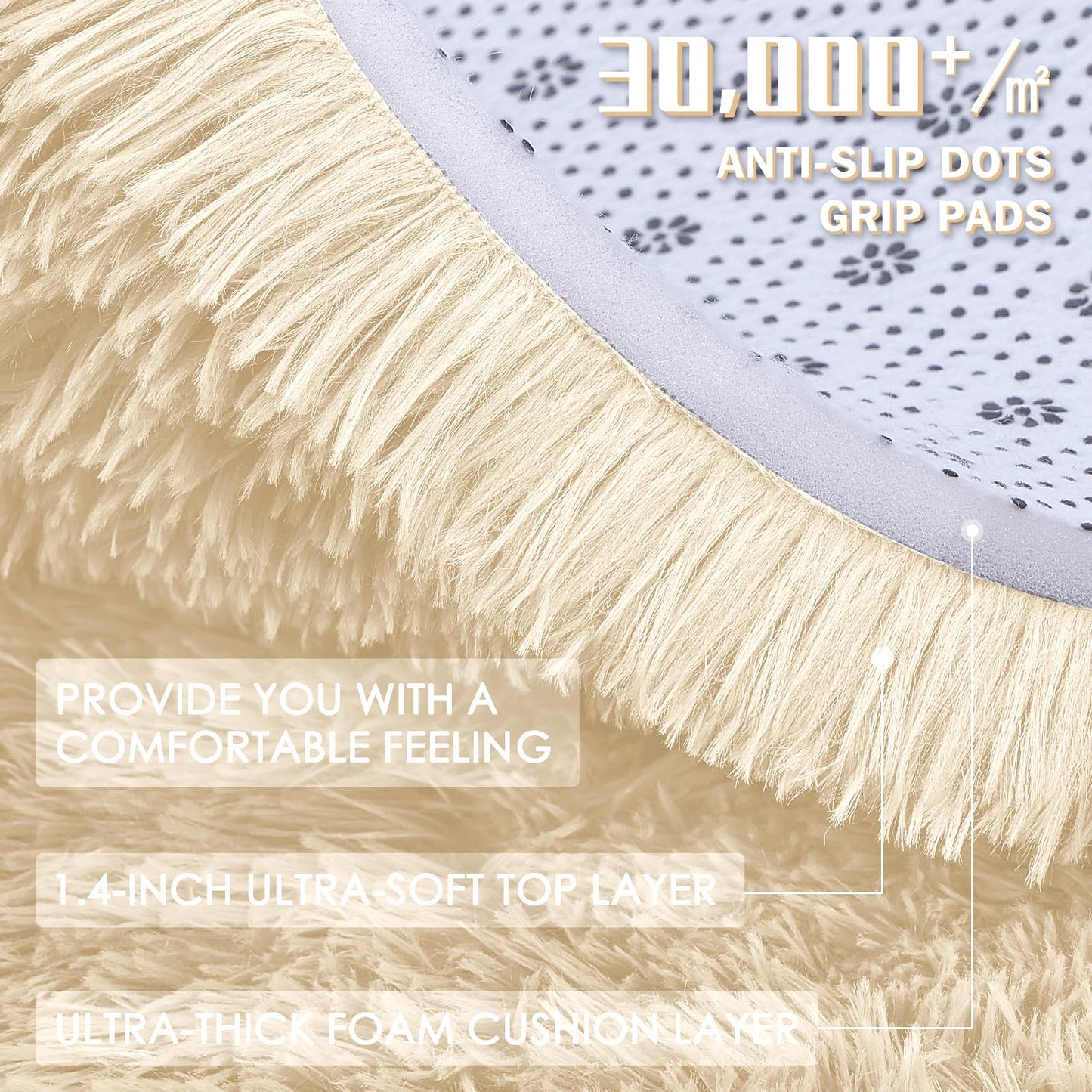 OLANLY 5x8 Machine Washable Large Area Rugs for Living Room, Bedroom, Soft Fluffy Shaggy Bedside Rug, Indoor Floor Carpet for Kids Girls and Boys, Dorms, Nursery, Home Decor Aesthetic, Cream