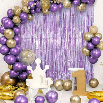 Skiennix Fringe Curtains - 2 Pack Foil Streamers for Birthday & Wedding Decor | Light Purple