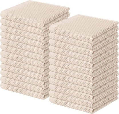 Homaxy 100% Cotton Waffle Weave Dish Cloths - Ultra Soft & Absorbent Quick-Drying Towels | 12x12 Inches, 24-Pack, Beige