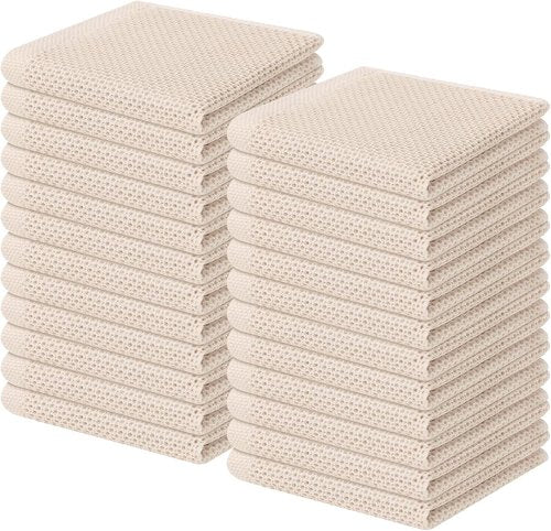 Homaxy 100% Cotton Waffle Weave Dish Cloths - Ultra Soft & Absorbent Quick-Drying Towels | 12x12 Inches, 24-Pack, Beige