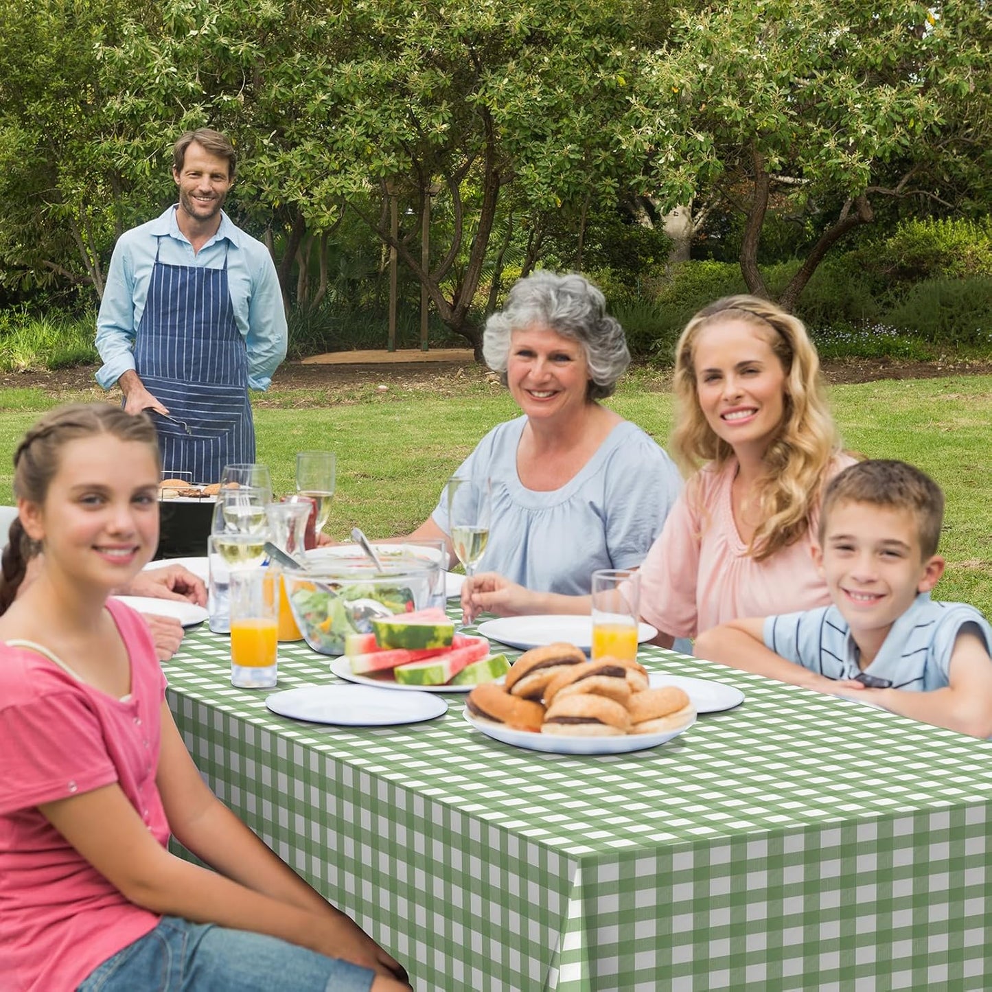 Skiennix Disposable Plastic Tablecloths - Sage Green Gingham Checkered Design | 54 x 108 Inch for Parties