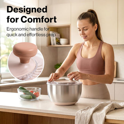 Salad Spinner Stainless Steel 5.3Qt - BPA-Free Lettuce Spinner with Stop Button & Drain Spout