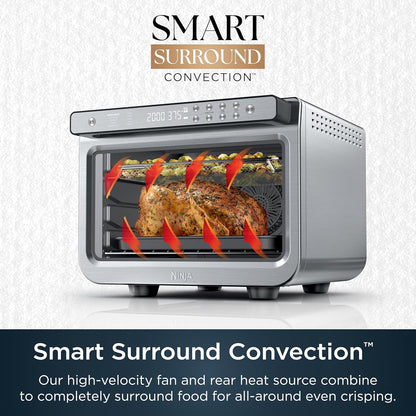 Ninja Air Fryer & Toaster Oven - Prestige Smart XL Countertop Oven | Bakes 20 Cookies & Fits 12lb Turkey | 1800 Watts | Stainless Steel