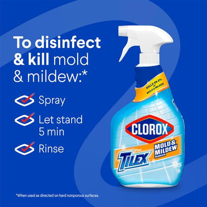 Clorox Plus Tilex Mold and Mildew Remover with Bleach, Spray Bottle, 32 Fluid Ounces, Unscented, Pack of 3