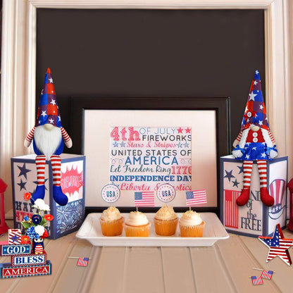 Skiennix 4th of July Gnomes | Handmade Plush Mr & Mrs Swedish Tomte Decorations for Patriotic Celebrations