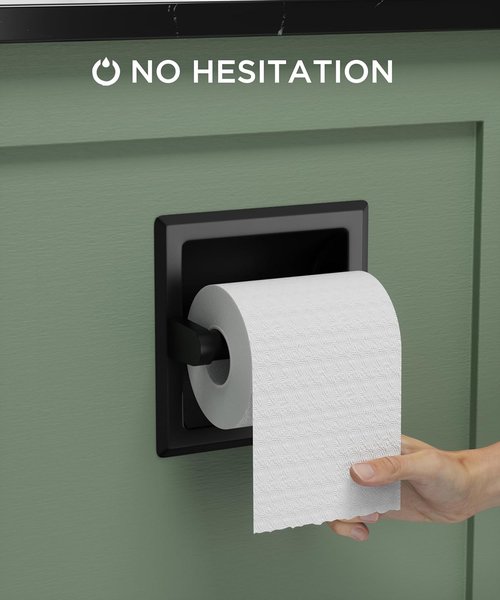FORIOUS Stainless Steel Recessed Toilet Paper Holder - Space-Saving Wall Mount Design, Matte Black