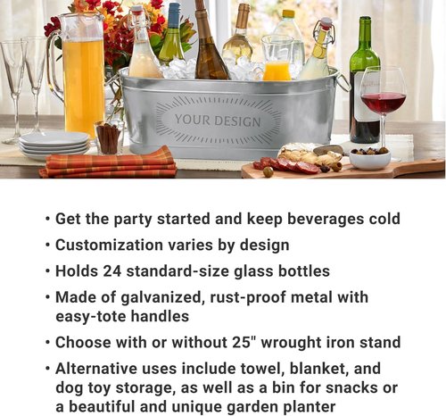 Let's Make Memories Personalized Beverage Tub - Custom Beverage Tub - Customize With Name & Initial - Galvanized Drink Tub - 20 ¾"L x 11 ¾"W x 7" H - 5.5 Gallons
