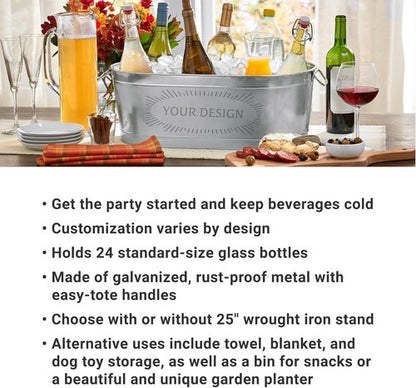 Let's Make Memories Personalized Beverage Tub - Custom Beverage Tub - Customize With Name & Initial - Galvanized Drink Tub - 20 ¾"L x 11 ¾"W x 7" H - 5.5 Gallons