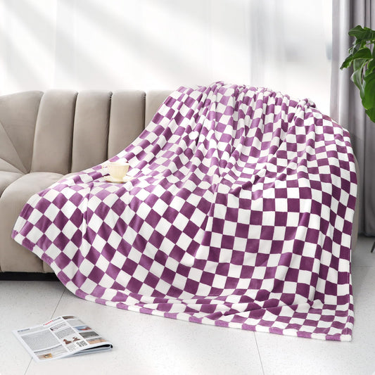 Warm Blanket Soft Cozy Throw Blanket Checkered Fleece Throw Blankets for Couch (Lattice Purple, 40"x50")