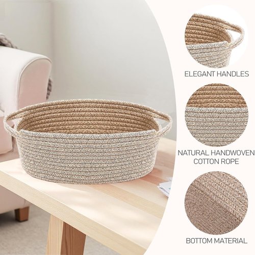 JMvicyroam Woven Storage Baskets - Small Rope Bins with Handles for Organizing Shelves & Closets | 2-Pack