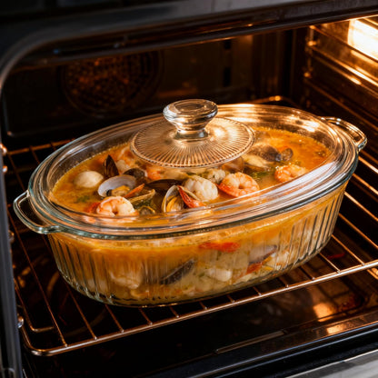 Clear Oval Glass Casserole Dish With Lid - 3Qt Baking Dish for Oven | Durable Cookware for Cooking & Serving