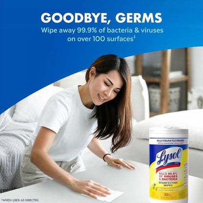 Lysol Disinfecting Wipes Bundle - All-Purpose Multi-Surface Cleaner | Lemon & Lime, 80 Count