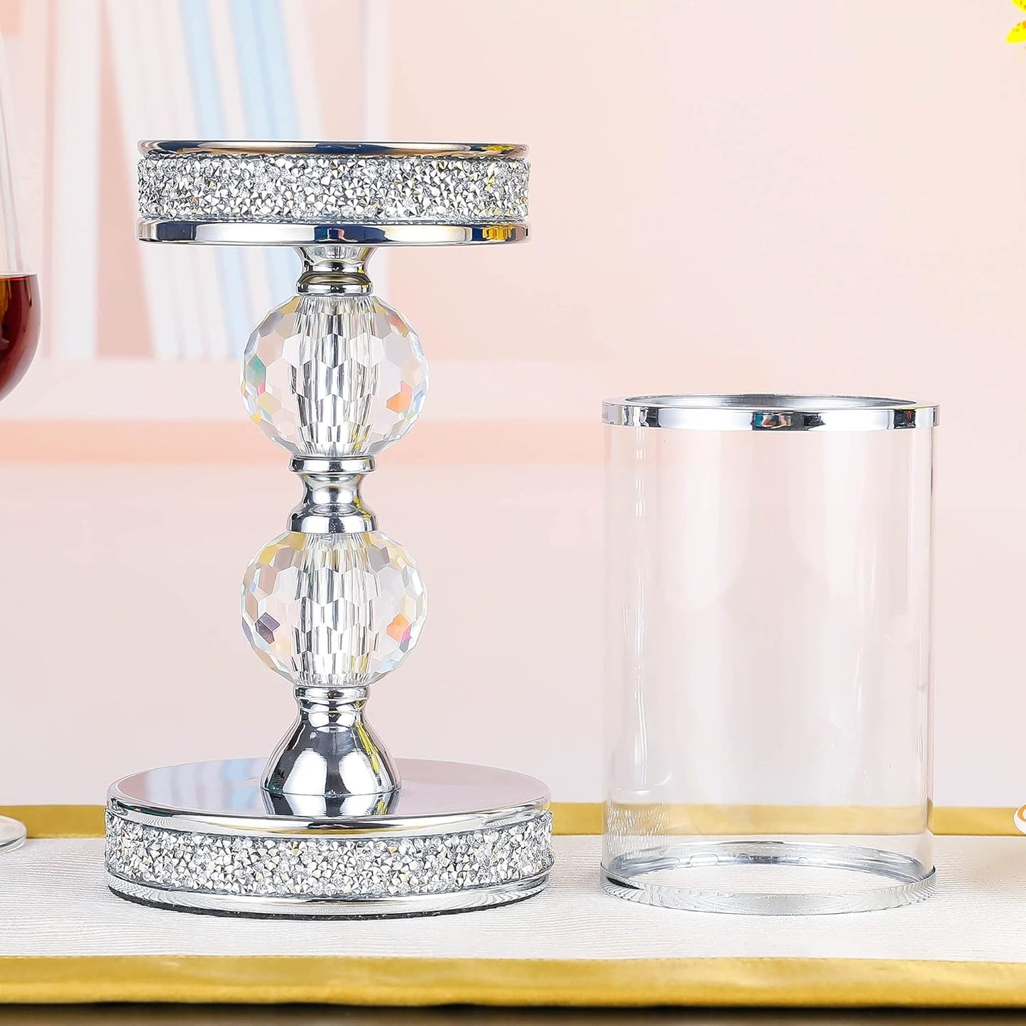 Skiennix Crystal Candle Holders - Elegant Pillar Candlesticks for Weddings & Home Decor | Perfect Centerpieces