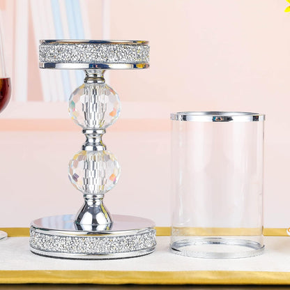Skiennix Crystal Candle Holders - Elegant Pillar Candlesticks for Weddings & Home Decor | Perfect Centerpieces