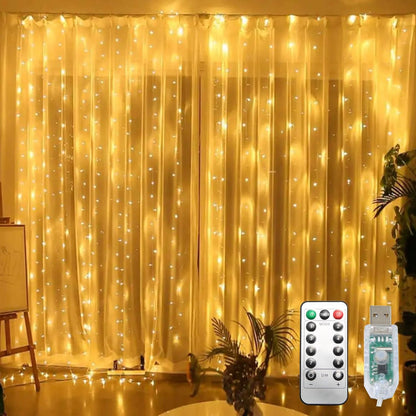 Skiennix 300 LED Curtain String Lights - Remote Controlled Fairy Lights with 8 Modes | 9.8x9.8ft Warm White for Indoor & Outdoor Use