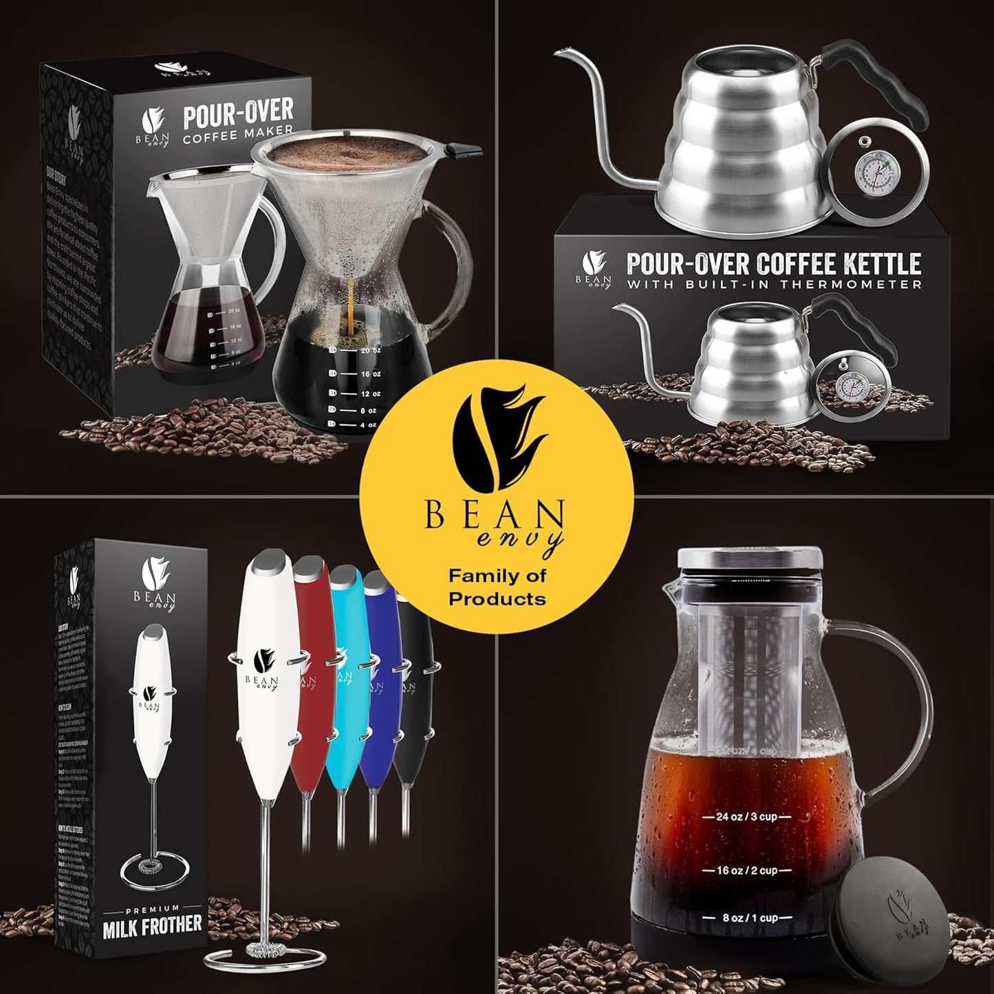 Bean Envy Milk Frother - Handheld Coffee Stirrers for Lattes, Cappuccino & Matcha - Black