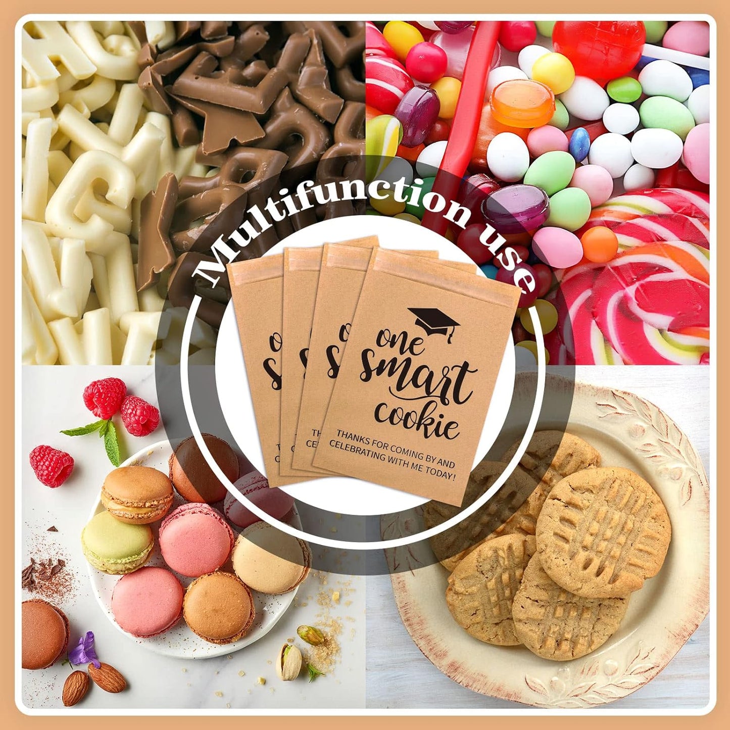 Whaline Graduation Candy Gift Bags - 100 Pack Self-Adhesive Treat Bags for 2026 Grad Party