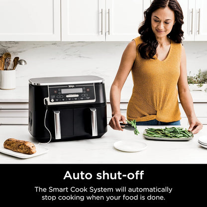 Ninja DZ550 Foodi 10 QT XL Air Fryer - 6-in-1 DualZone with Smart Cook Thermometer & 2 Baskets, Grey