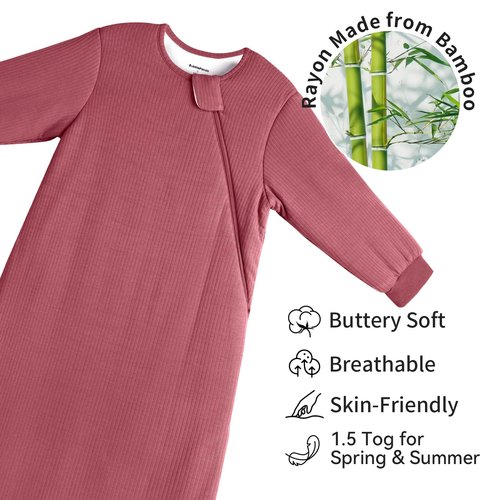 BubblePanda Rayon Made from Bamboo Sleep Sack 0-6 Months Long Sleeve Newborn Sleep Sack 0-3 Months 1.5 Tog Winter Baby Wearable Blanket With 2-Way Zipper Unisex Sleeping Bag for Babies