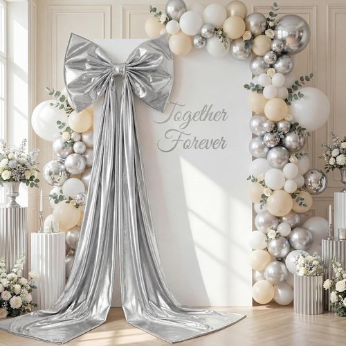 Giant Shiny Bow by [Brand Name] - Extra Large 82-Inch Glitter Decoration with Metal Clip for Weddings & Parties | Silver