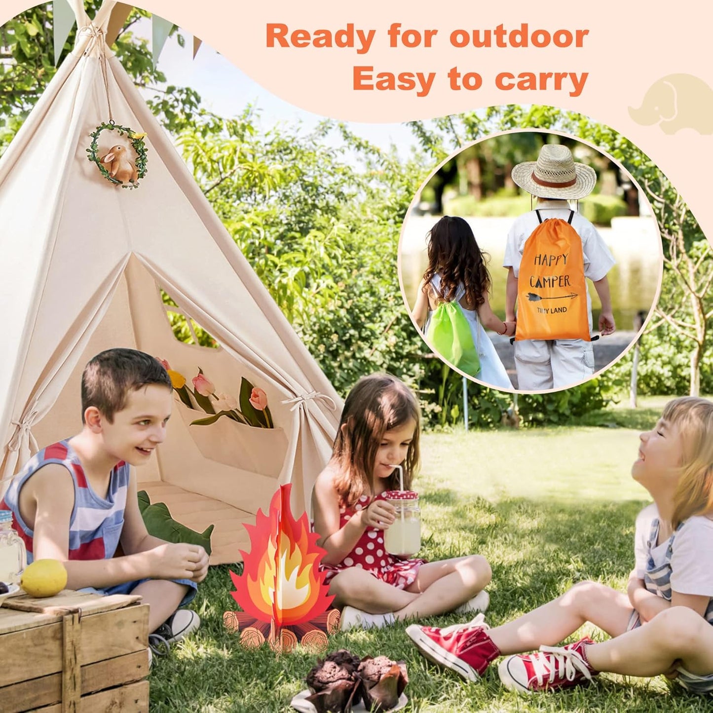 Tiny Land Teepee Tent - Foldable Kids Play Tent with Star Lights | Washable Indoor Decor for Girls & Boys