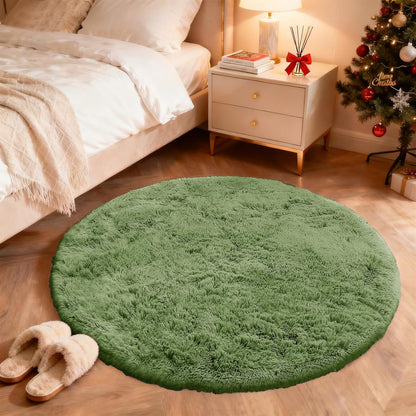 OLANLY Green Round Area Rug - Soft, Fluffy, Machine Washable 4 ft Circle Carpet for Bedroom & Living Room Decor