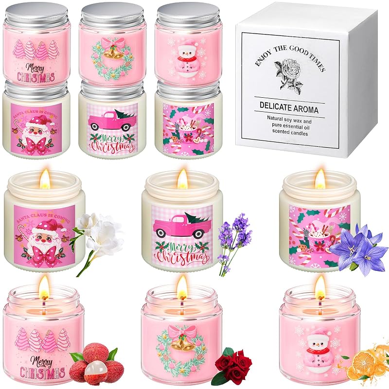Sumind 12 Pack Christmas Scented Candles Gift Set 3.5oz - 6 Scents, Pink Box Variation: 12+Pink