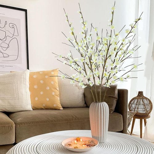Krissing Cherry Blossom Branches - 39” Tall Artificial White Flowers for Home & Wedding Decor
