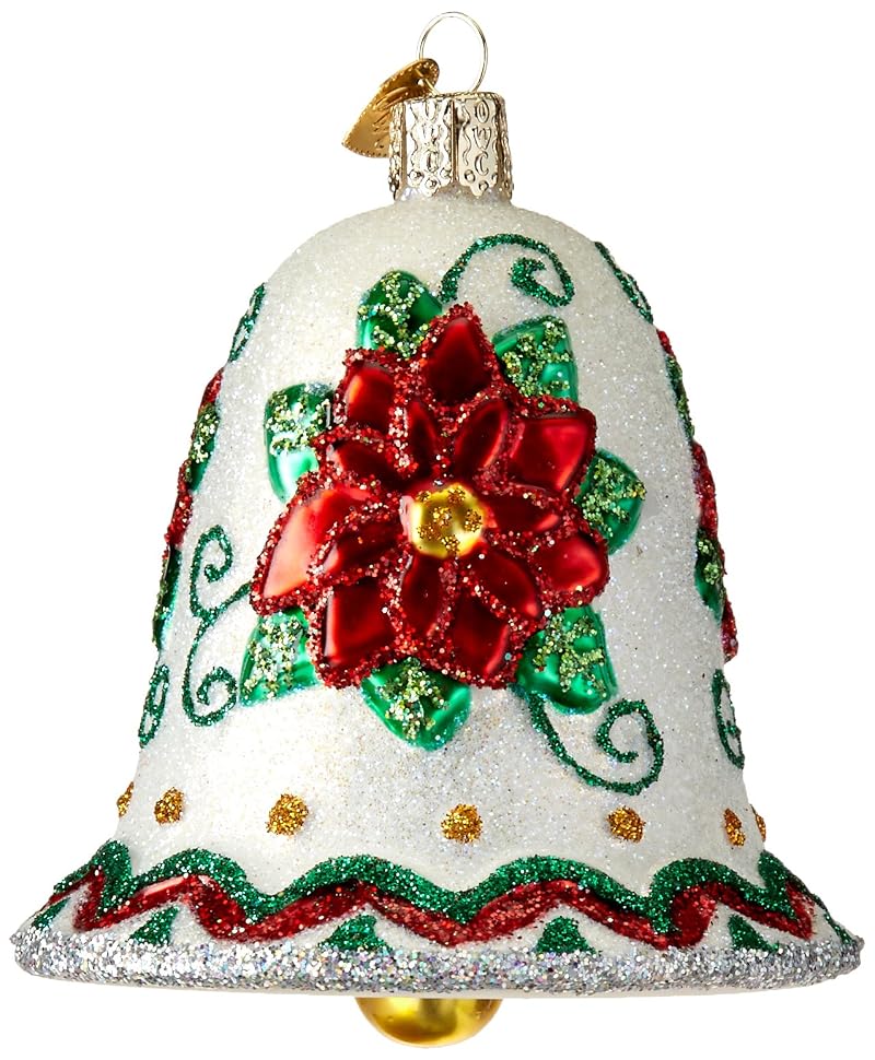 Poinsettia Bell Glass Ornament - Hand Blown Holiday Decoration, Old World Christmas (Variation: Poinsettia Bell)
