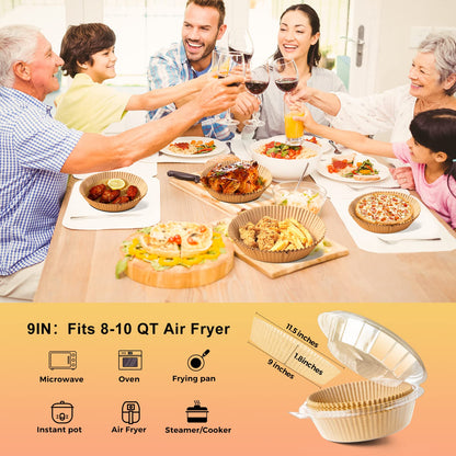 Air Fryer Disposable Paper Liners: 100PCS 9IN Round Air Fryer Basket Liners Food Grade Non-Stick Parchment Paper for Oven Steamer Microwave