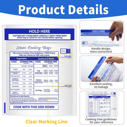 Sel Natural 24 Pcs Microwave Steamer Bags 7.9 X 8.6 Inch Zipper Steam Cooking Bags Reusable Microwave Cooking Bag for Vegetables Potatoes and Meat (24)