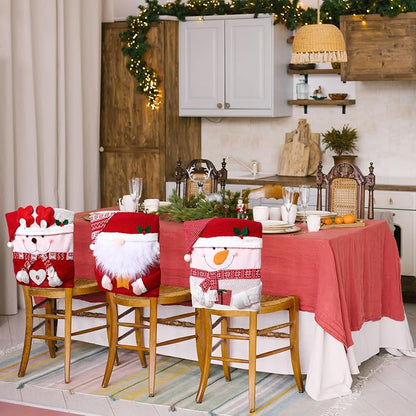 Classic Christmas 4-Pack Chair Back Covers Set – Santa, Snowman, Reindeer, 50 x 60 cm